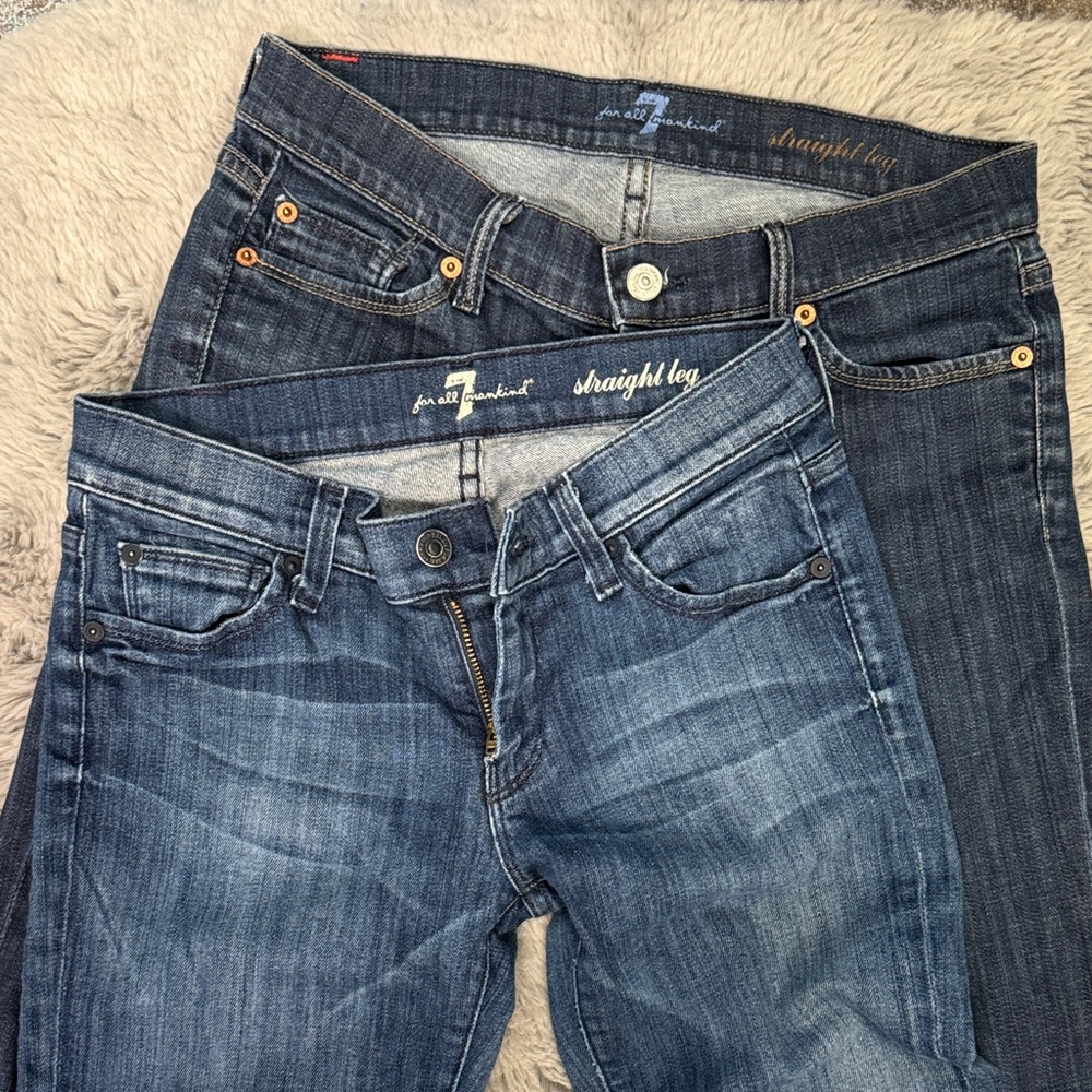 7 For All Mankind Dark and Medium Blue Straight Leg Jeans